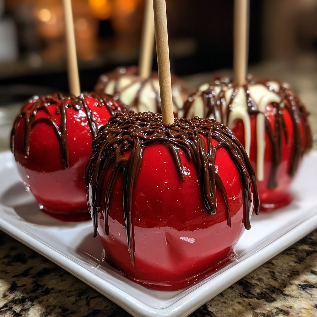 Homemade Candy Apples With Chocolate Drizzle