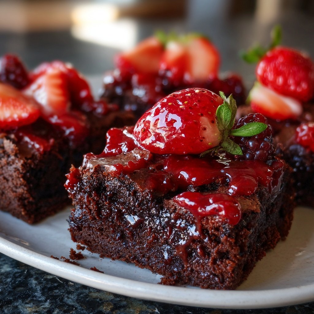 Cottage Cheese Brownies with Strawberry Glaze